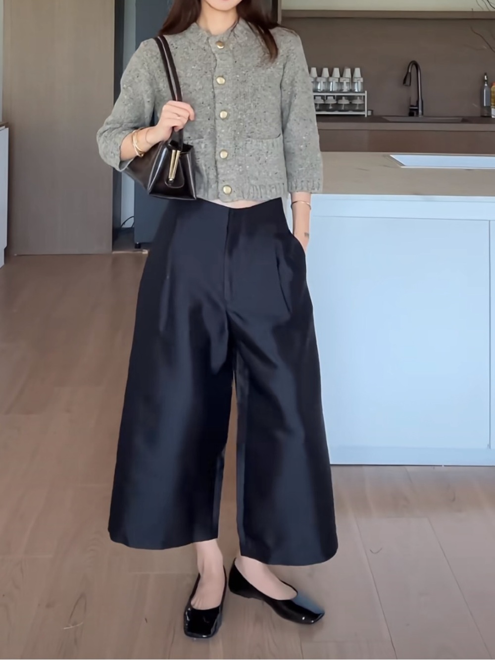 Sesaar Olive Tweed Button-Front Cardigan cropped sleeves